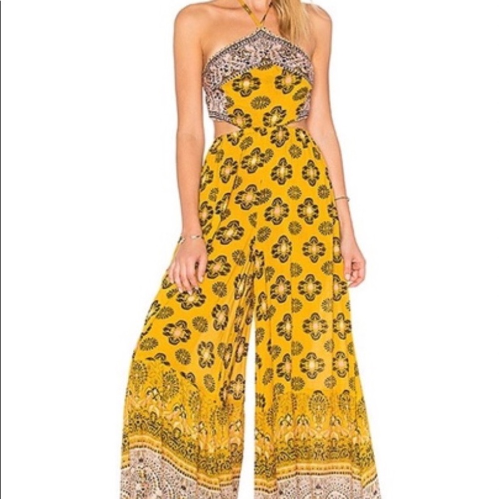 Free people maribelle yellow jumpsuit size S